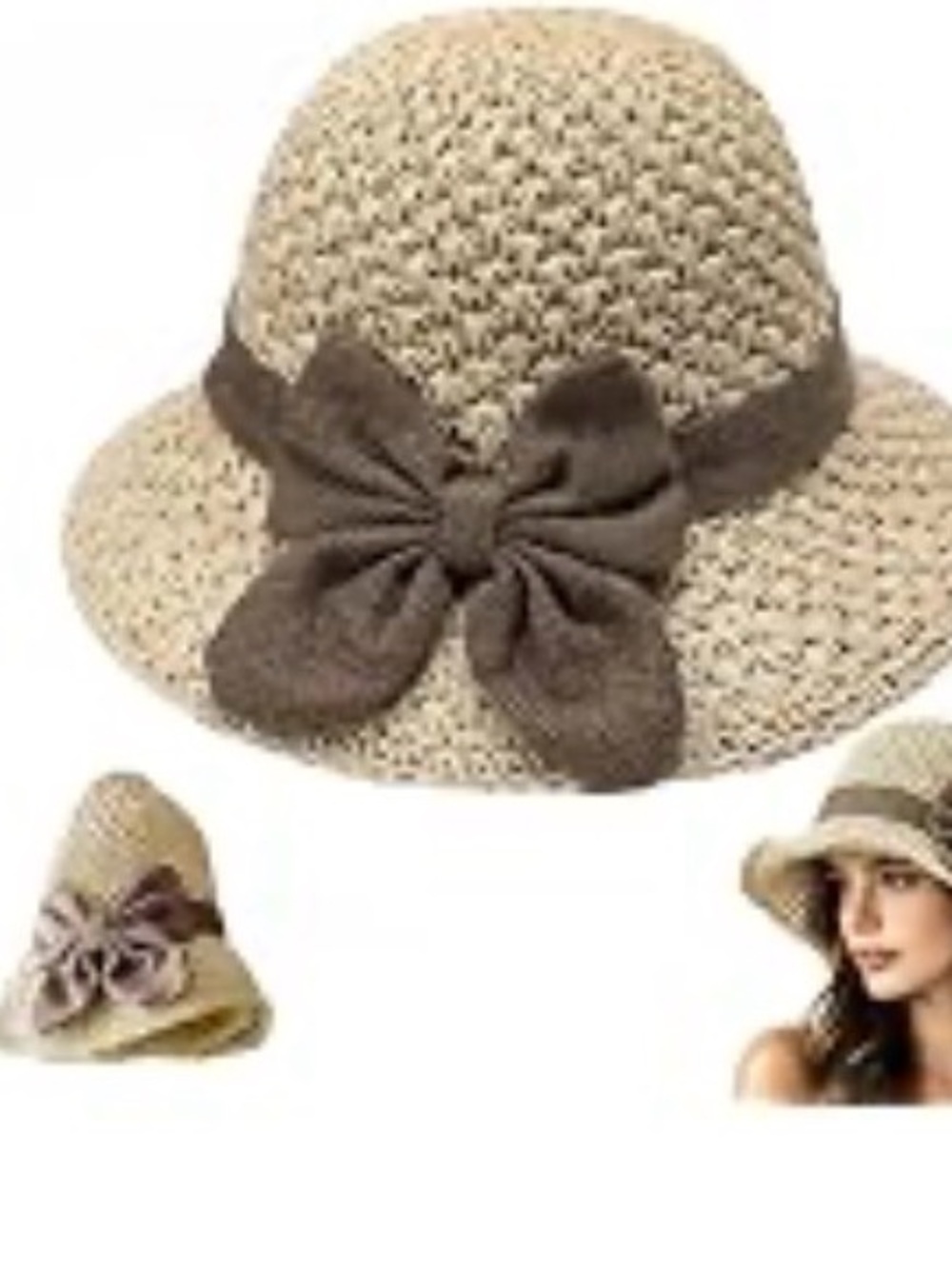 Woven Straw Sun Hat with Brown Bow women's summer hat NEW